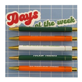 sitongnade Funny Pens 5-Pack, Novelty Pens, Black Ink, Medium 1.0mm, Retractable Ballpoint Pen, Funny Quotes Swear Word Daily Pen Set, Work Office Gifts (DAYS OF THE WEEK)