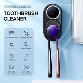 Upgraded LED Smart Screen Toothbrush Sterilizer, Toothbrush Cleaner Holder with Auto-Inductive Cover, Drying and Cleaning Tooth Brush Box for Home, Travel (Black)
