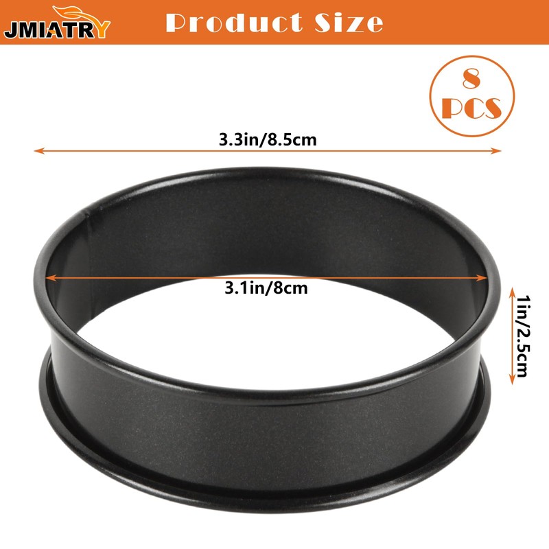 JMIATRY 8 Pcs Crumpet Rings, Non Stick Baking Ring Cooking