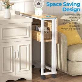 GreenForest Folding Desk Small Rolling Desk with Storage Shelf,31.5 inch Foldable Computer Desk with Wheels for Small Space, Easy Assembly,Oak