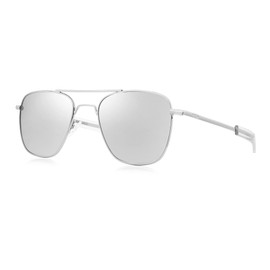 FEISEDY Mens Aviator Sunglasses Polarized Military Pilot Frame with Bayonet Temples B2623, 008 Silver Frame White Mirrored Lenses, 55