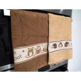 Lex's Linens 2 Pack Animal Tea Towel/Animal Kitchen Towel (1 x Hedgehog & 1 x Owl)