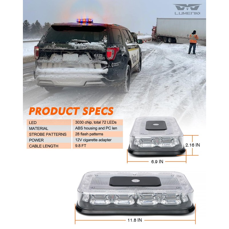 LUMENIX LED Roof Top Strobe Beacon Light Bar Rooftop Security