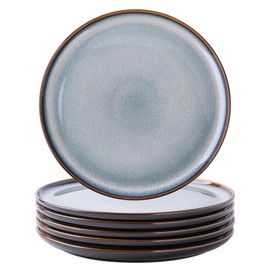 LERATIO Ceramic Dinner Plates Set of 6, 10.5 Inch Reactive Glaze Porcelain Plates, Modern Shape Dinnerware Dishes Set for Kitchen,Microwave&Dishwasher&Oven Safe, Scratch Resistant-Gray Blue