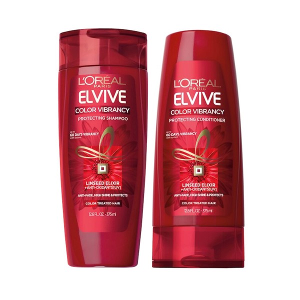 L'Oreal Elive Color Vibrancy Linseed Elixir Shampoo and Conditioner Set, 12.6 Ounces (2 Items Bundle)