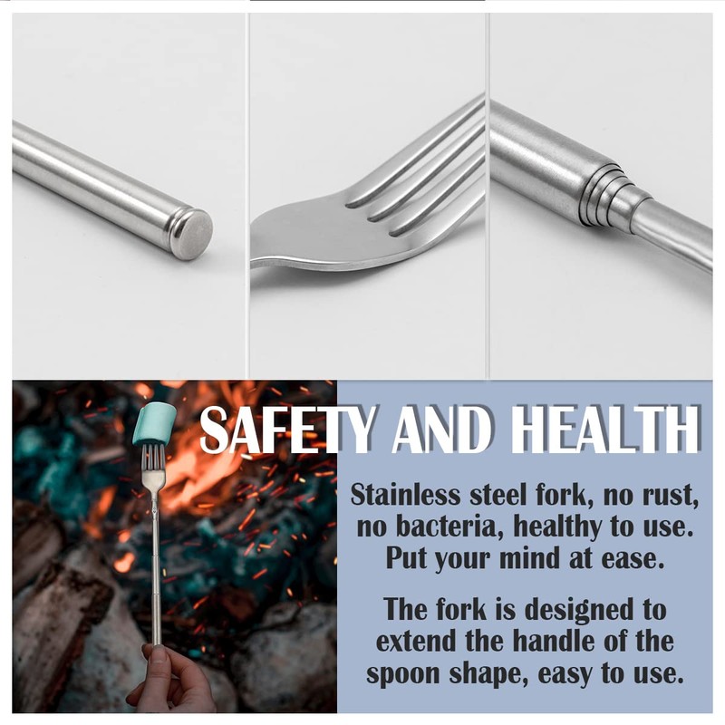 DOERDO 2pcs Extendable Fork, Stainless Steel Adjustable BBQ Telescopic Dinner