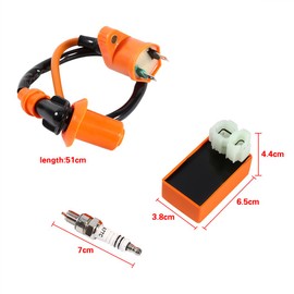 MotorMinds CDI Ignition Coil Spark Plug, Racing Performance 6 Pin CDI Box + Ignition Coil + Spark Plug New Racing Performance CDI Ignition Coil Spark Plug for GY6 50CC 125CC 150CC Motorised Motorcycle