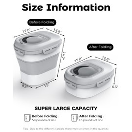 Rice Storage Containers, Collapsible 20-50Lbs Food Storage Bin with Rolling Wheel Airtight Lid,Flour Storage Container with Small Food Container & Scoop for Flour, Sugar, Cereal and Dog Cat Pet food