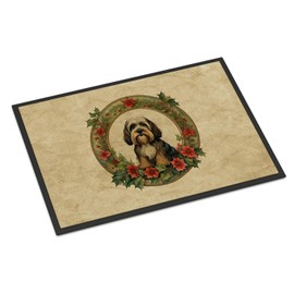 Caroline's Treasures DAC2439MAT Tibetan Terrier Christmas Flowers Doormat Front Door Mat Indoor Outdoor Rugs for Entryway, Non Slip Washable Low Pile, 18H X 27W