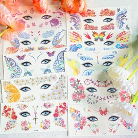 JoyfulGlam Butterfly Face Temporary Tattoos For Women Glitter Fairy Makeup Kit Accessories Stickers For Eyes Princess Rave Party Favors Gifts