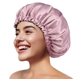 Zenssia Silky Satin Bonnet for Sleeping, Hair Bonnet for Women and Men, Adjustable Sleep Bonnet for Curly Hair, Pink Purple, Medium