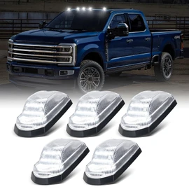 HTZCMOTO LED Cab Roof Marker Lights Compatible with F250 F350 F450 F550 Super Duty 2017-2024, 5pcs Clearance Top Cab Lights for Pickup Trucks, Clear Len + White Light