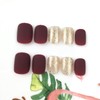 Set of 24 Short Fake Nails Burgundy Gold Foil Nail