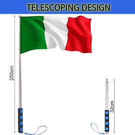 Difounmas 2.5 m Telescopic Flagpole Set, Handheld Telescopic Flagpole, Blue Telescopic Flag Pole Extendable with 4 Pieces Carabiner Hooks, for Travel Guides Camping Teachers Excursions Competitions