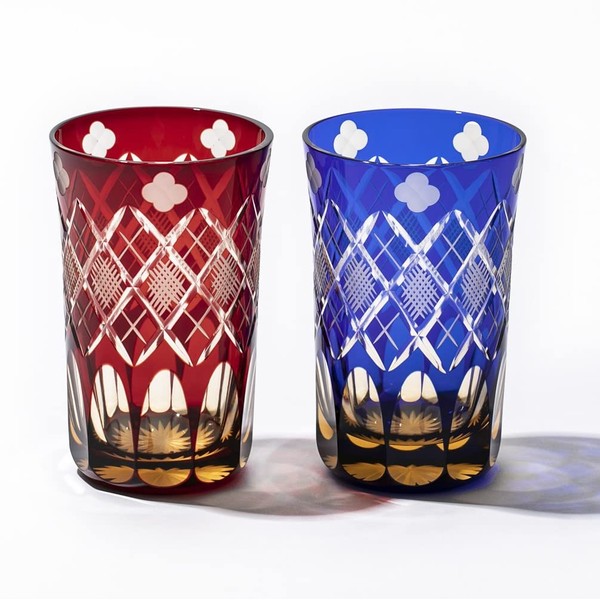 Fires 切子 4-Leaf on Clover 矢来 魚子 Tumbler Pair Stamped (Amber Red/Amber Luli) Stay tb94419arb