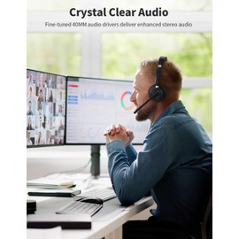 JabNecter USB Headset with Microphone for PC, Wired Headphones with Noise Cancelling Mic, Computer Headset with in-line Controls, 3.5mm & USB Plug for Zoom, Skype, Call Center, Office Use, Black