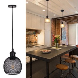 TWSXTE Vintage Pendant Lamp, Industrial Retro Ceiling Light, Rustic Style Cage Chandelier, Interior Lighting, Kitchen, Living Room, Dining Room, Bedroom Lamp, E27 LED Adjustable Rope Decoration