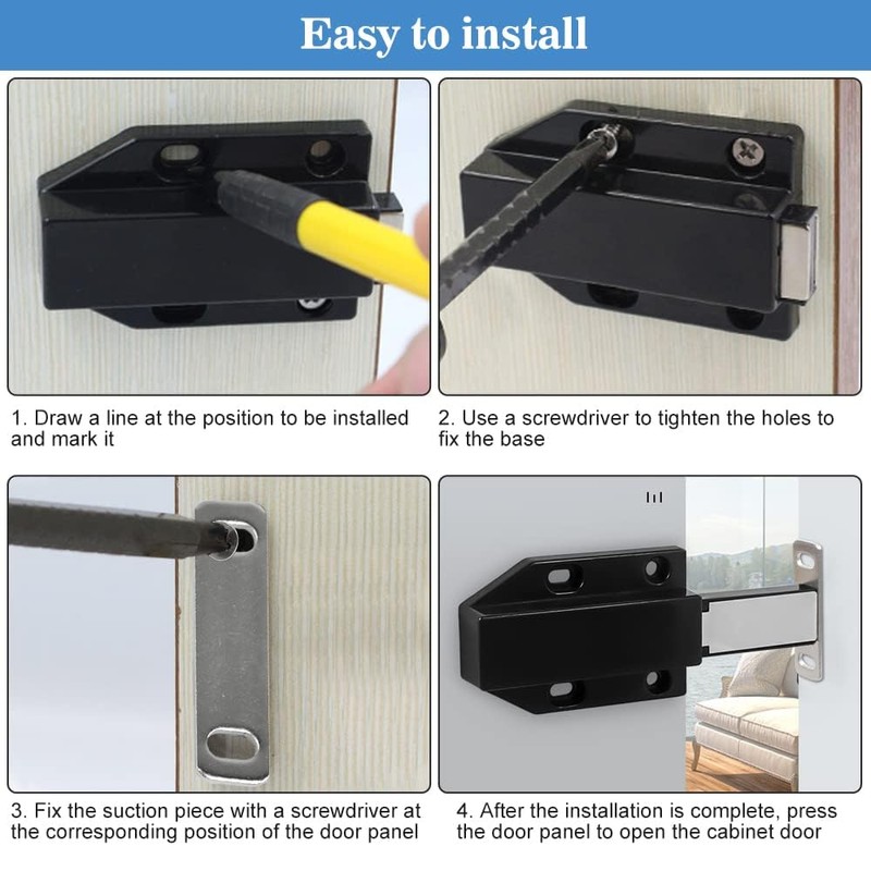 HEKOBAG 4 Pack Push to Open Door Catches, Magnetic Push