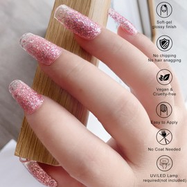 SanFangyue 22PCS UV Gel Nagelfolie, Halbgehärtete Gel Nagellack Aufkleber, Französische Glitzer Rosa Nagelfolie Selbstklebend für Frauen Mädchen Nageldekoration