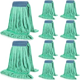 Lallisa 10 Pcs Commercial Mop Head Replacement Tube Microfiber Mop Heads for Floor Cleaning Industrial Mop Heads Looped End Wet Mop Head Refill for Home Commercial Industrial Use (Green,18 oz)
