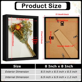 Tuanse 12 Pcs Shadow Box Bulk Display Case Plastic Shadow Box Picture Frame for Photos Flower Wedding Bouquets Pet Memorial Graduation Object Butterfly Tickets Wall Tabletop(8 x 8 Inch, Black)