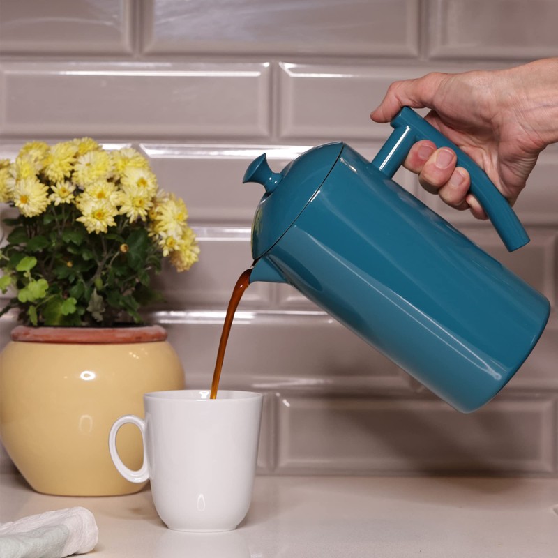 Frieling Double-Walled Stainless Steel French Press Coffee Maker, Lagoon Blue,
