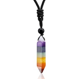 Gemstone Necklace 7 Chakra Chain Healing Stones Chain Hexagon Column Pendant Necklace for Men and Women Crystal Necklace Amulet for Chakra Yoga, Reiki Healing and Meditation Suitable for Gift, 1