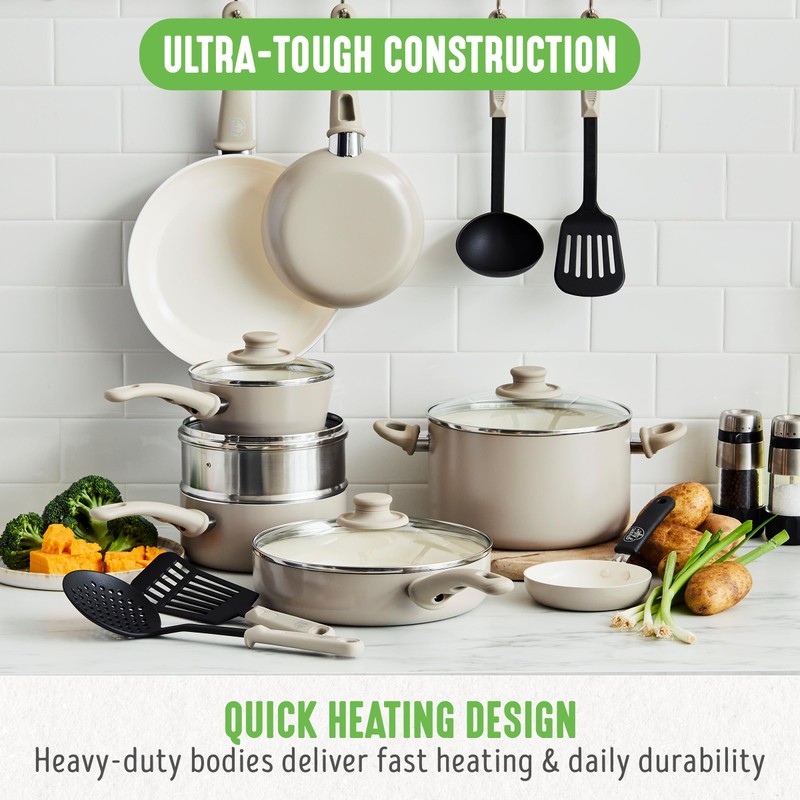 GreenLife 16 Piece Nonstick Cookware Set, Soft Grip Non-Toxic PFAS-Free
