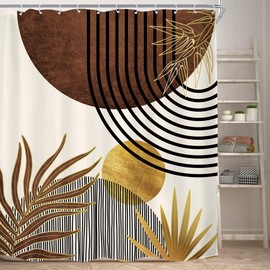 KOMLLEX Mid Century Brown Boho Shower Curtain for Bathroom Decor 72Wx78H Inches Abstract Modern Retro Tan Gold Minimalist Arch Vintage Geometric Fabric Waterproof Polyester 12 Pack Hooks Pack Hooks