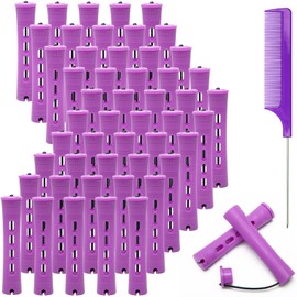 50 Pieces Hair Perm Rods for Nature Hair, Hair Rollers for Short Hair Cold Wave Hair Curlers with Elastic Rubber Band, Perm Rollers with Plastic Hair Brush Comb(0.75 Inch, Purple) (0.75 Inches)