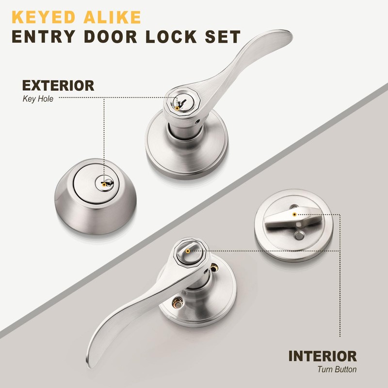 Brotima 3 Pack Keyed Alike Door Lever Set with Single