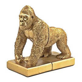 Bellaa Golden Decorative Bookends Gorilla King Kong Animal Figurines Monster Sculptures Vintage Book Ends Holder Shelves Stoppers Support Non Skid Heavy Duty Kids Gift Room Office Library 8 inch