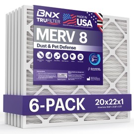 BNX TruFilter 20x22x1 Air Filter MERV 8 (6-Pack) - MADE IN USA – Dust & Pet Defense Electrostatic Pleated Air Conditioner HVAC AC Furnace Filters for Dust, Pet, Mold, Pollen MPR 600 – 700 & FPR 5