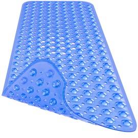 Naoloture Extra Long Bathtub Mat Non Slip, Clear Navy Blue Soft Bath Mat for Tub 40 x 16 Inch Full Size, Long Shower Mats for Bathroom Floor, Big Suction Cups and Drain Holes, Easy Washable, BPA Free