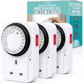 Tanness - 3 Pack Plug-In Timer Switch, 24 Hour Segment Timer Plug Socket UK w/Automatic On/Off for Home Security, Energy Saving, Countdown Control - For Lamps, Heaters & Appliances Up to 3120