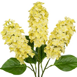 Arborus Artificial Hydrangea Flowers Real Touch – 3PCS 24.8" Faux Cone Hydrangea Stems for Tall Vases, Home Décor, Wedding Centerpieces, Floral Arrangements – Butter Yellow