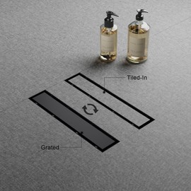 Merranox 12 inch Linear Shower Drain, Matte Black 2 in 1 Reversible Flat & Tile Insert Cover, Stainless Steel Rectangle Floor Drain with Adjustable Feet, Thanksgiving Day Gift, Labor Day Gift