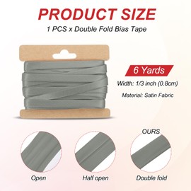 sourcing map Double Fold Bias Tape for Sewing 1/3 Inch x 6 Yards Satin Pre-fold Continuous Binding Tape for Seaming Quilting Hemming Binding DIY Crafts, Gray