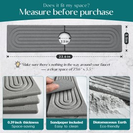 eormoe Kitchen Faucet Absorbent Mat - Large Diatomaceous Earth Splash Guard for Sink Faucet, Aesthetic Water Absorbing Stone Tray in The Modern Home [Grey, 23.6" x 5.5"]