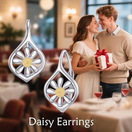 POPLYKE Daisy Earrings for Women Sterling Silver Daisy Dangle Drop Earrings Flower Jewellery for Women
