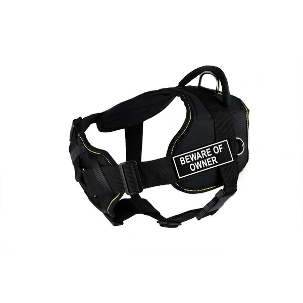 Dean & Tyler 28 to 34-Inch "Beware of Owner" Fun Harness with Padded Chest Piece, Medium, Black with Yellow Trim