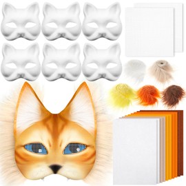 Seenelling 19 Pcs DIY Therian Mask Kit Blank Cat Mask with Felt Fabric Sheet Plush Faux Fur Eye Mesh for Therian Gear Stuff (Colorful)