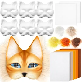 Seenelling 19 Pcs DIY Therian Mask Kit Blank Cat Mask with Felt Fabric Sheet Plush Faux Fur Eye Mesh for Therian Gear Stuff (Colorful)