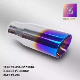 ZEXHAUST 4in Blue Flame Exhaust Tip 2.5in Inlet 12in Long Angle Double Wall Loud Exhaust