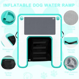 Inflatable Dog Boat Ramp Water Ramp for Pool, Float Floating Dog Ramps with Anti-Slip EVA for Lakes, Boats, Docks