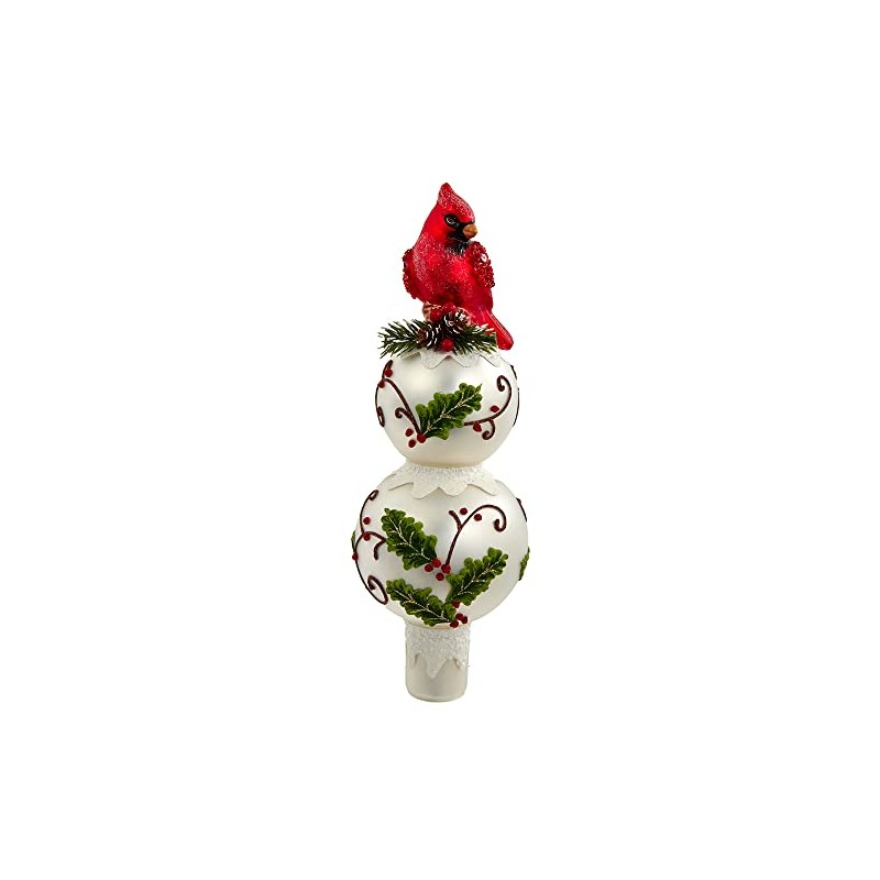 Kurt Adler 12-Inch Glass Holiday and Cardinal Tree Top