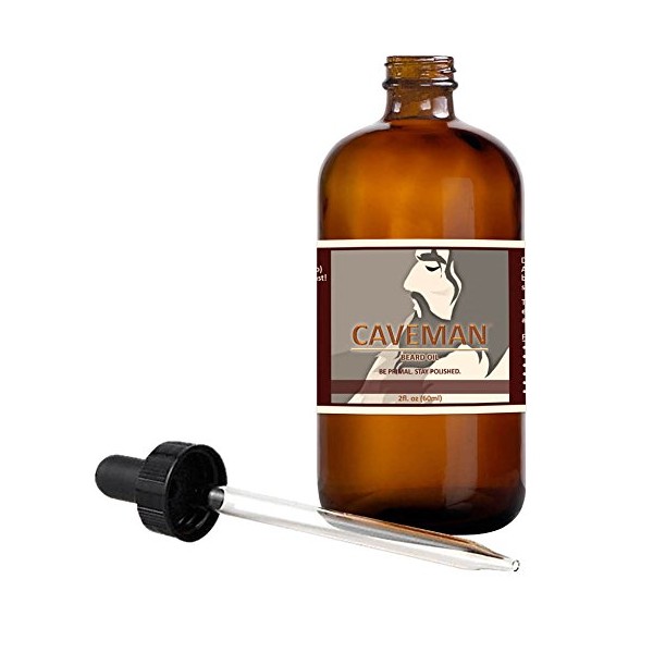 Caveman Fragrance Free - Sensitive Caveman Beard Oil, Leave in Conditioner, 2oz Glass Bottle and Dropper