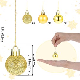 24 Pieces Christmas Balls, Mini Xmas Tree Ornaments Balls Exquisite Christmas Ornaments Tree Decorations Pendant Mini Christmas Ornaments for Holiday Party Decor 3cm/1.1''(gold)