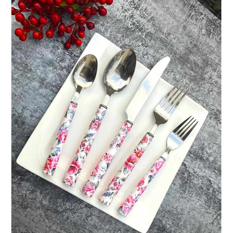 Elegant Peony Flower 20-Piece Stainless Steel Flatware Set – Durable,