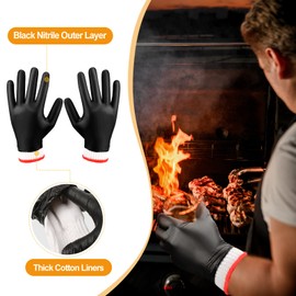Janmercy 200 Pcs Disposable BBQ Nitrile Gloves with 4 Pairs Cotton Liners Grilling Cooking Cleaning Gloves for Smoker Meat(Large,Black, White)
